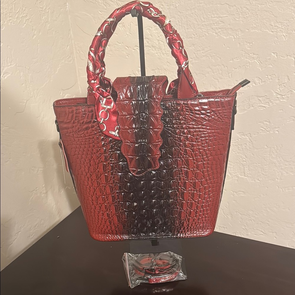 Elegant Red Crocodile-Embossed Handbag